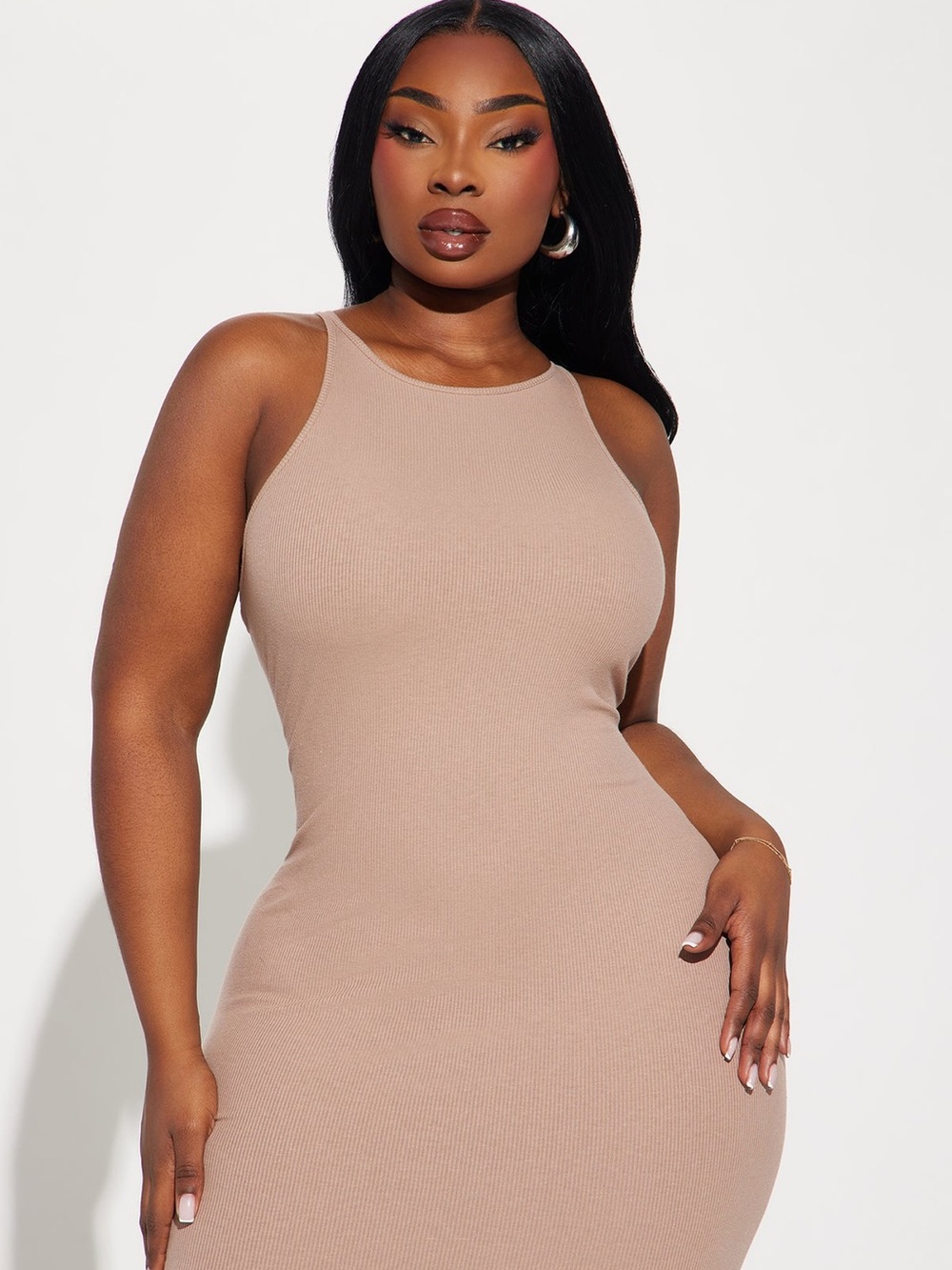 Sleeveless Ribbed Bodycon Dress in Nude Taupe from Fashion Nova